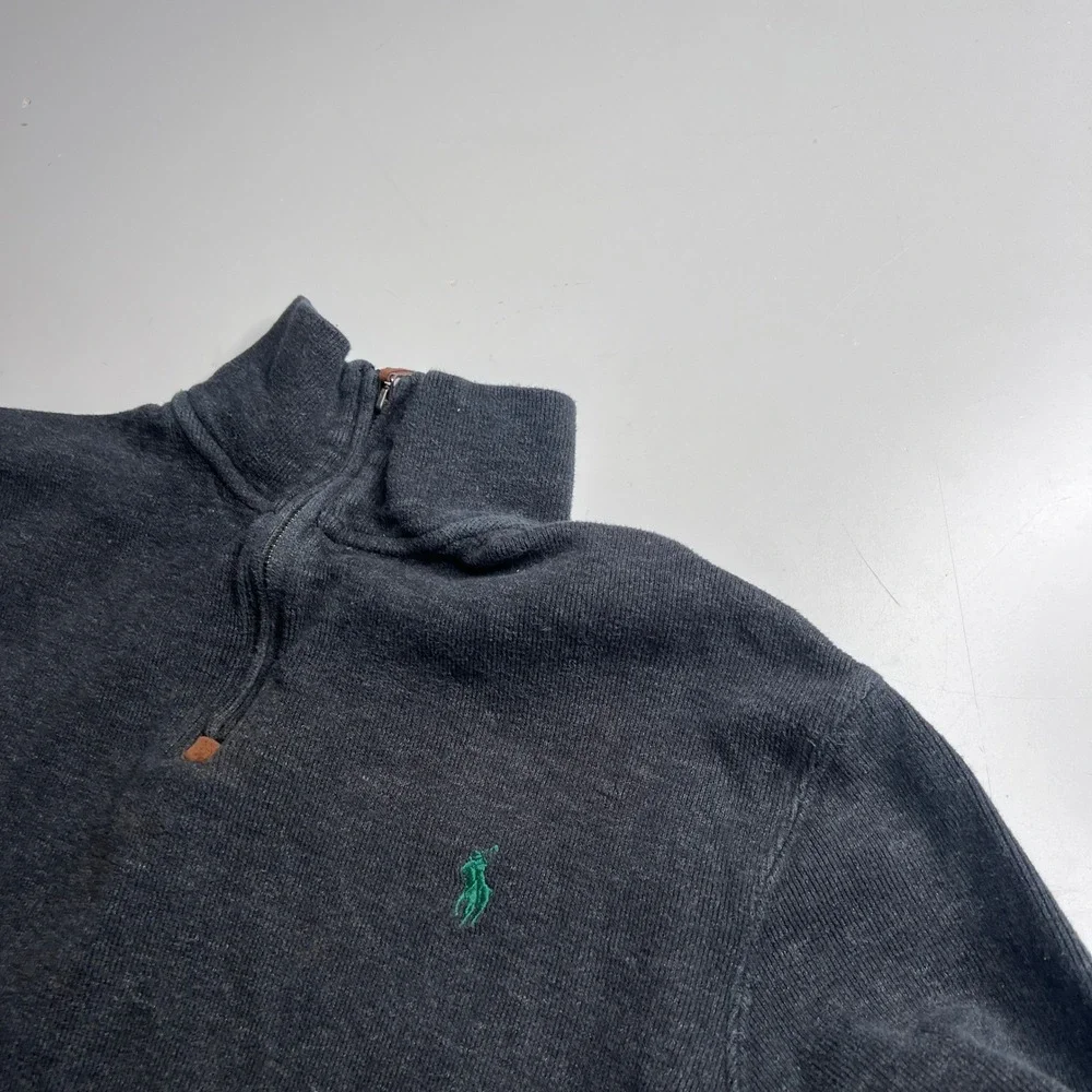 Polo Ralph Lauren Mens Quarter Zip Pullover‎ Sweater Charcoal Gray Pony Logo M